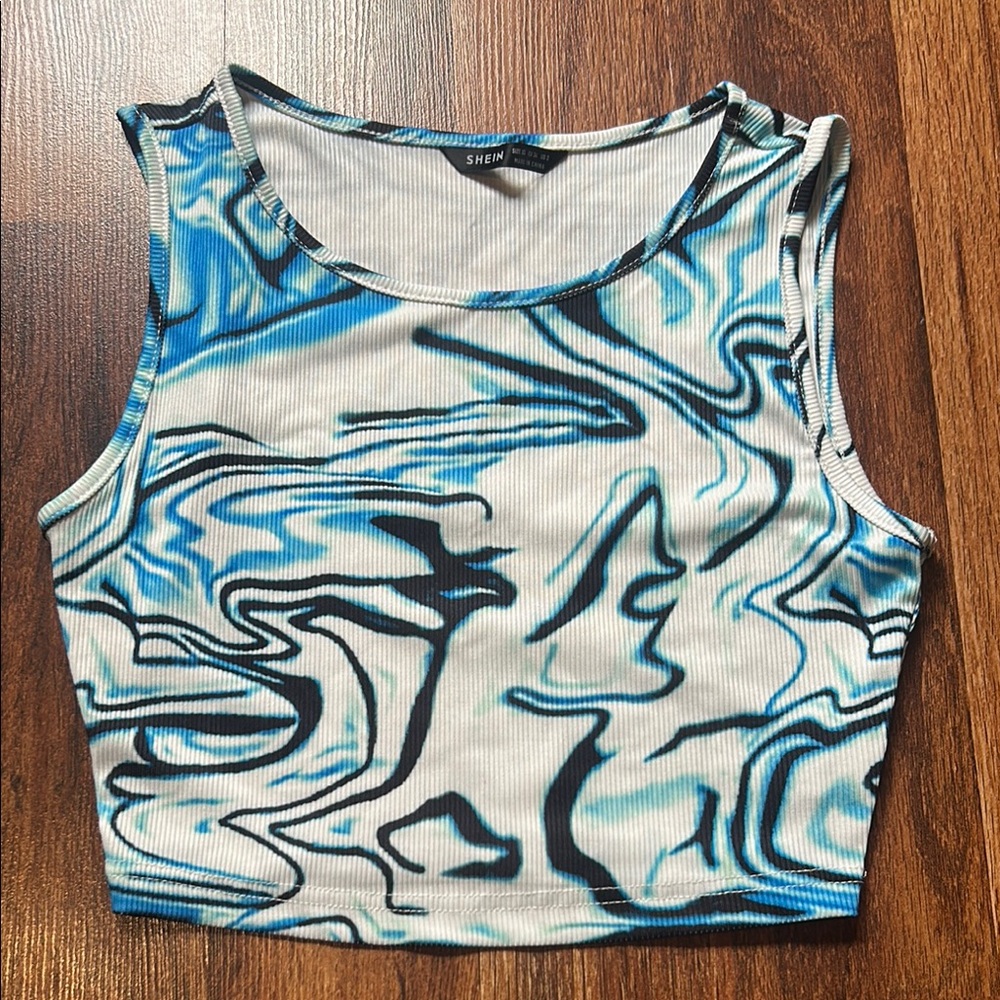 SHEIN Blue Graphic Crop Tank Top